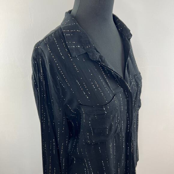 BELLA DAHL Black/White Top Polka Dot Button-Up Collar Front Pocket Long Sleeve M - Picture 4 of 8